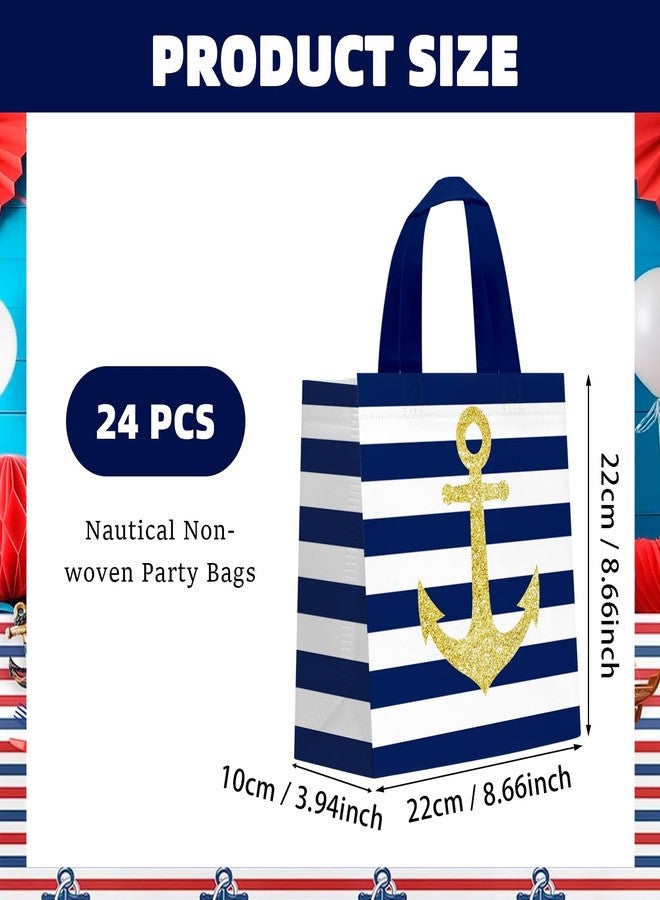 KERINGO 24 PCS Nautical Goodie Bags Cruise Party Favors Non Woven Anchors Candy Bags with Handles Party Decoration Nautical Goody Gift Treat Bags Nautical Themed Birthday Party Supplies - Image 3